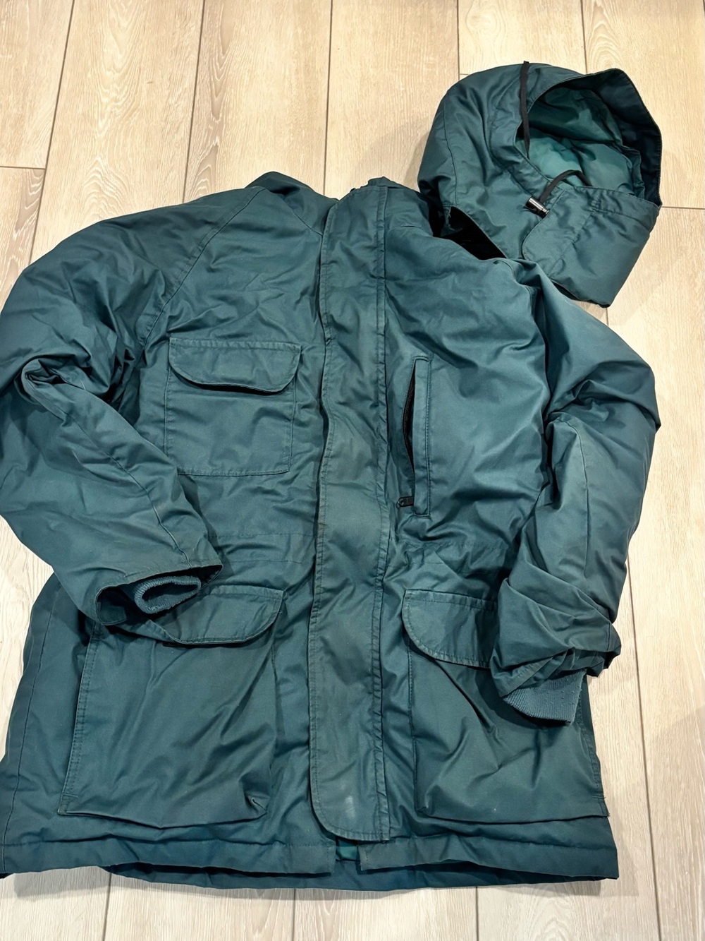 Vintage Eddie Bauer Jacket Mens Med Hunter Green Goose Down Hooded Parka USA 80s